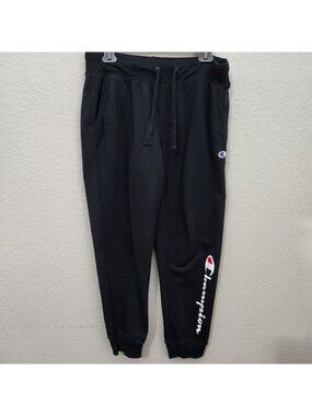 Champion Mens Black Joggers Sweatpants Athletic Wear Drawstring Size L